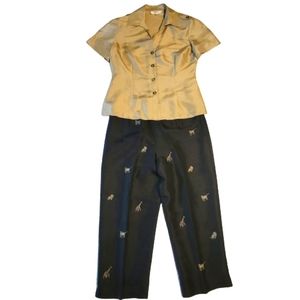 Studio I petite women's 100% silk two-piece Safari outfit size 6p